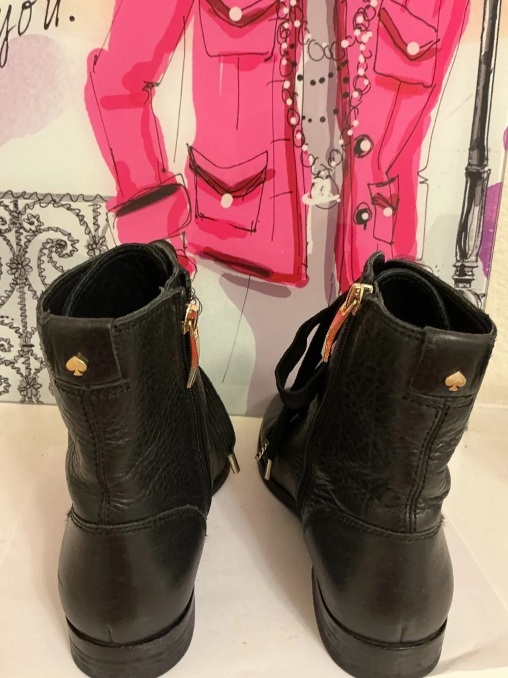 Kate Spade New York Genuine Leather Black Lace-Up Combat Boots — Size 7M